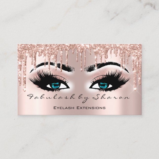 Cartão De Visita Makeup Artist Blue Eyes Lashes Glitter Drives Rosa (Frente)