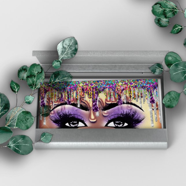 Cartão De Visita Makeup Artist Brow Eyelash Drives Dourados Hológra (Makeup Artist Brow Eyelash Gold Drips Holograph Business Card)