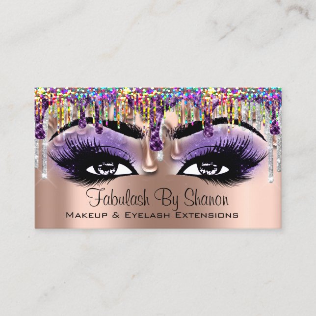 Cartão De Visita Makeup Artist Brow Purple Holograph Coloca Lashes (Frente)