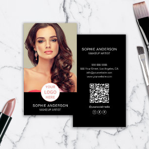 Cartão De Visita Makeup Artist Custom Logo Photo Black