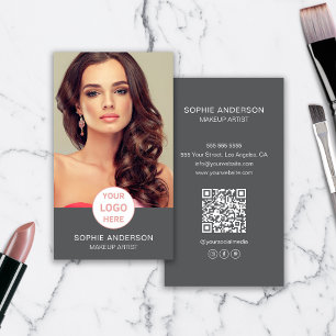 Cartão De Visita Makeup Artist Custom Logo Photo Cinza