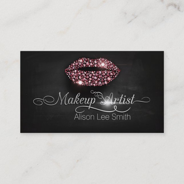 Cartão De Visita Makeup Artist / Diamonds Sparkle Lips (Frente)