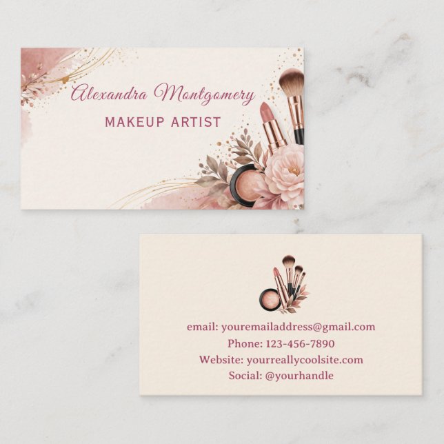Cartão De Visita Makeup Artist Elegant Business Card (Frente/Verso)
