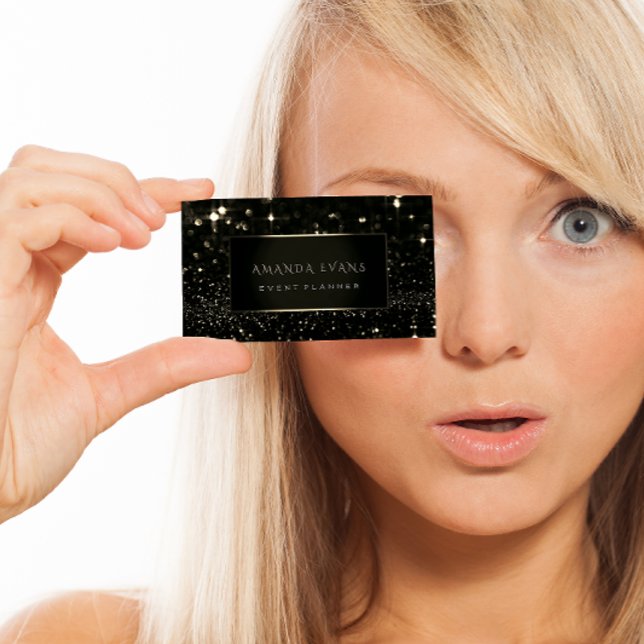 Cartão De Visita Makeup Artist Event Black Frame Dourado Spark Sepi (Criador carregado)