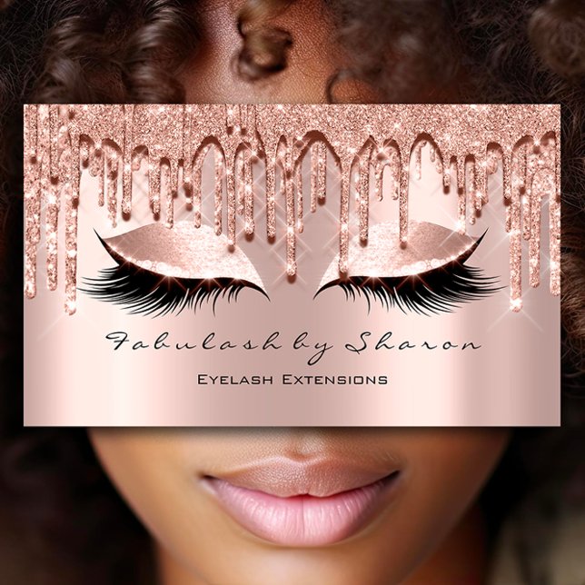 Cartão De Visita Makeup Artist Eyelash 3D Effect Glitter Drives Ros (Makeup Artist Eyelash 3D Effect Glitter Drips Rose Business Card)