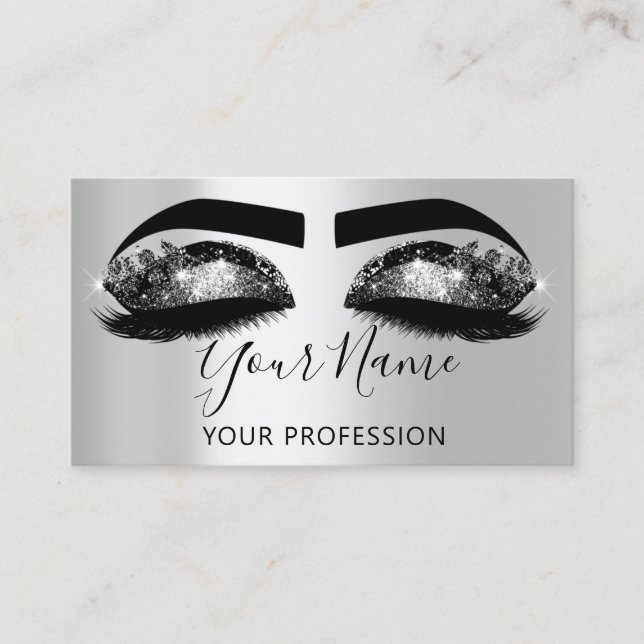 Cartão De Visita Makeup Artist Eyelash Microblading Silver Black (Frente)