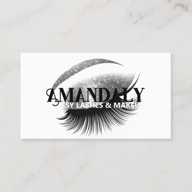 Cartão De Visita Makeup Artist Eyelash QR LOGO Silver White (Frente)