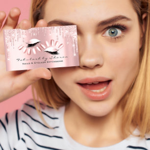 Cartão De Visita Makeup Artist Eyelash traça Unhas Rosa