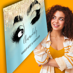 Cartão De Visita Makeup Artist Eyelashes Blue QRCODE Logo Brows 