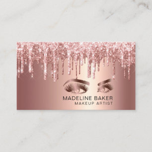 Cartão De Visita Makeup Artist Eyes Lashes Drivendo Rosa Dourado