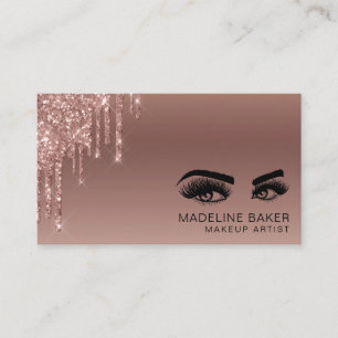Cartão De Visita Makeup Artist Eyes Lashes Drivendo Rosa Dourado