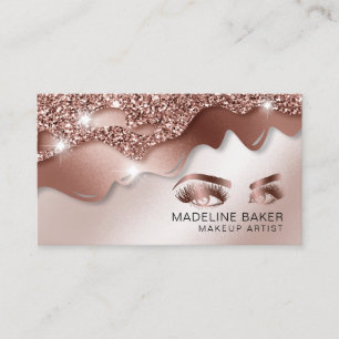 Cartão De Visita Makeup Artist Eyes Lashes Drivendo Rosa Dourado