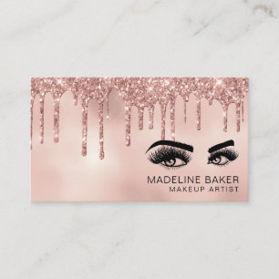 Cartão De Visita Makeup Artist Eyes Lashes Drivendo Rosa Dourado