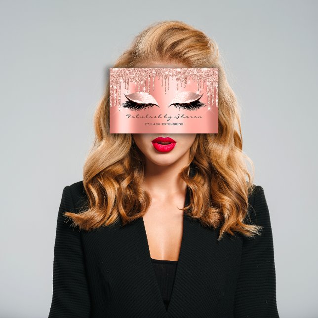 Cartão De Visita Makeup Artist Eyes Lashes Glitter Drives Rosa Cora (Makeup Artist Eyes Lashes Glitter Drips Rose Coral Business Card)