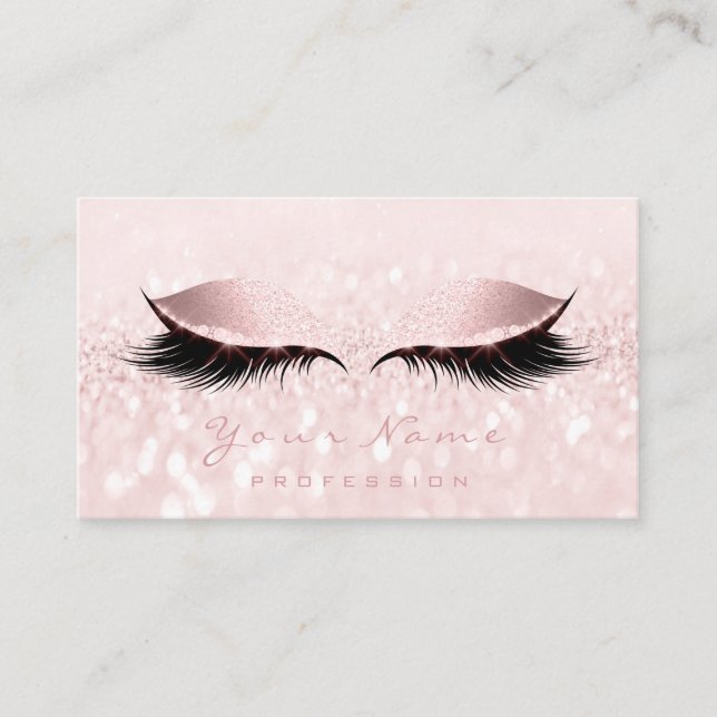 Cartão De Visita Makeup Artist Eyes Lashes Glitter Pink Pastel (Frente)