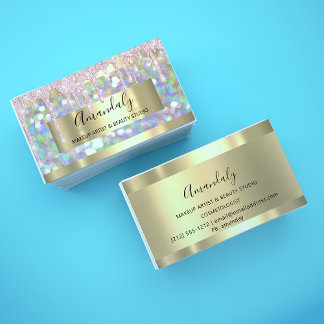 Cartão De Visita Makeup Artist Glitter Frame Spark Glitter Dourado
