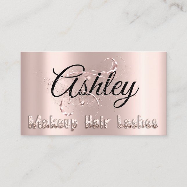 Cartão De Visita Makeup Artist Hair Salon Lashes Rosa Rosa Glitter (Frente)