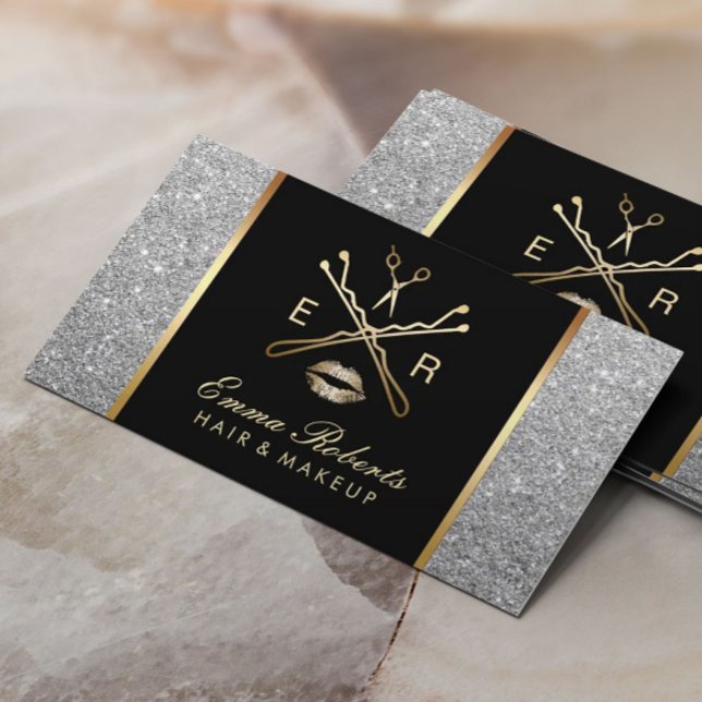 Cartão De Visita Makeup Artist Hair Stylist Modern Silver Glitter (Criador carregado)