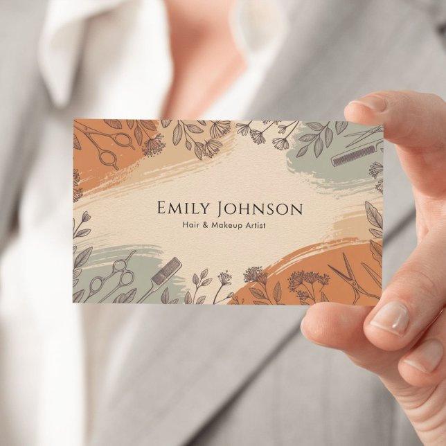 Cartão De Visita Makeup Artist Hair Stylist Salon Modern  (Criador carregado)