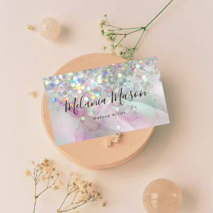 Cartão De Visita Makeup Artist Holográfico Glitter Marbled Código