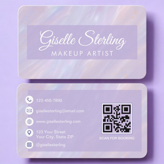 Cartão De Visita Makeup Artist Iridescent QR Code Professional (Criador carregado)