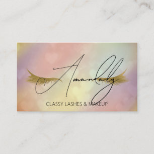 Cartão De Visita Makeup Artist Lash QR LOGO Microblade Dourado Rosa