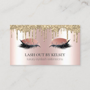 Cartão De Visita Makeup Artist Lashes Rosa Dourado + 14 k Glitter D