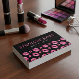 Cartão De Visita Makeup Artist Lips Pattern Cute Pink & Black