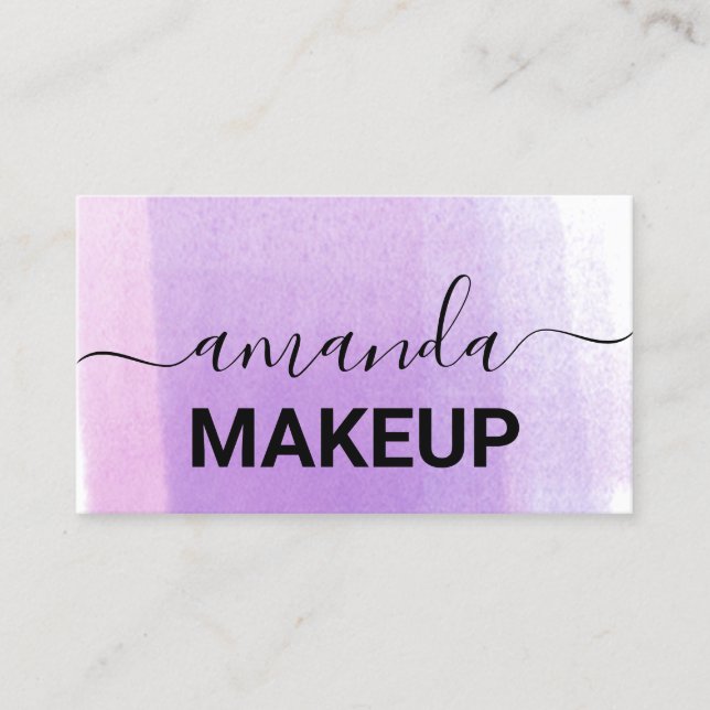 Cartão De Visita Makeup Artist Logotipo Minimalismo Roxo (Frente)
