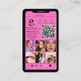 Cartão De Visita Makeup Artist Modern QR code Instagram Grid