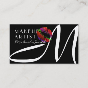 Cartão De Visita Makeup Artist Na moda Colorful Lábios Monograma #2