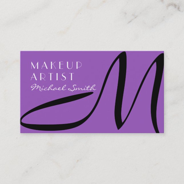 Cartão De Visita Makeup Artist Na moda Monograma Modern Lilac (Frente)
