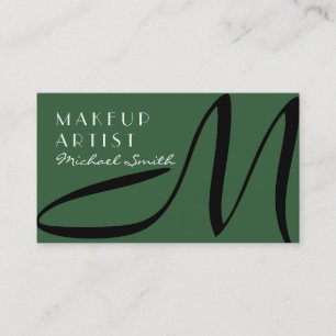 Cartão De Visita Makeup Artist Na moda Monograma Modern Moss Green