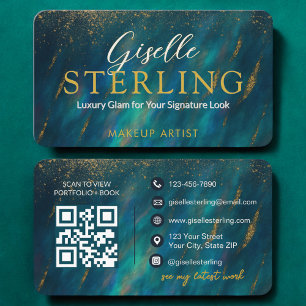Cartão De Visita Makeup Artist Opal Green Glam Modern QR Code