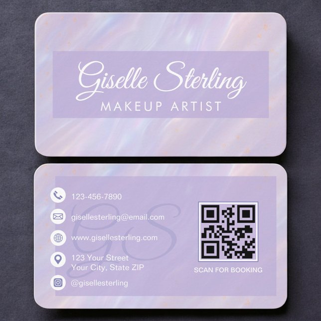 Cartão De Visita Makeup Artist Opal Iridescent QR Code (Criador carregado)