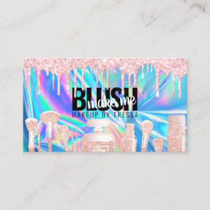 Cartão De Visita Makeup Artist Pink Glitter Drives Holographic Blue