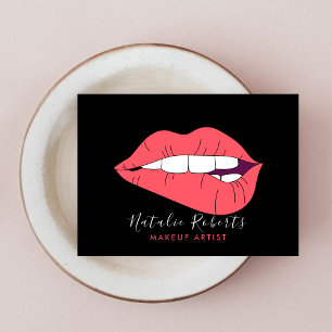 Cartão De Visita Makeup Artist Pink Lábios & Black Beaut Salon