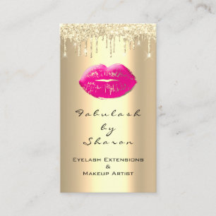 Cartão De Visita Makeup Artist Pink Lábios Glitter Drives Dourados 
