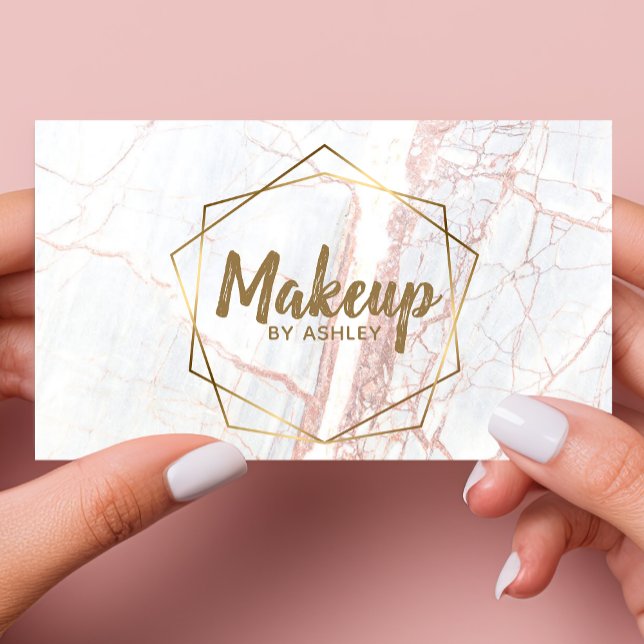 Cartão De Visita Makeup Artist Pink Marble Geométrico (Criador carregado)