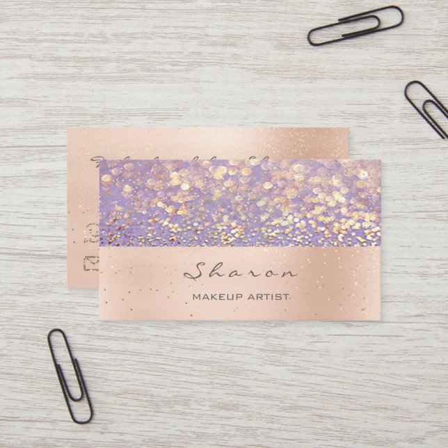 Cartão De Visita Makeup Artist Pink Rose Dourada Glitter Purple Spa (Frente/Verso In Situ)