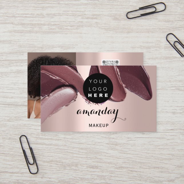 Cartão De Visita Makeup Artist Red Lipstick Foto QR Code Gloss (Frente/Verso In Situ)