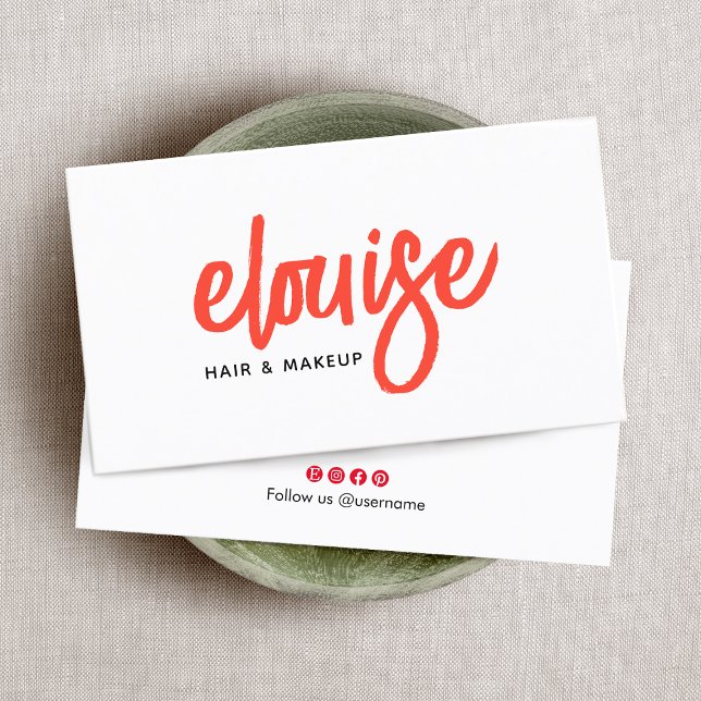 Cartão De Visita Makeup Artist Red Script Business (Criador carregado)