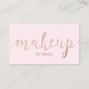 Cartão De Visita Makeup Artist Rosa Dourado Script Girly Blush Pink