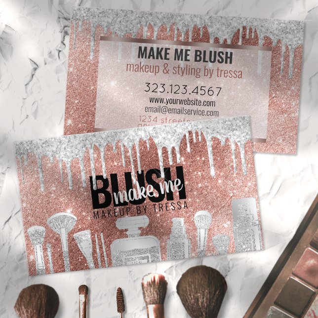Cartão De Visita Makeup Artist Rosa Glitter Dourado + Drives Platin (Criador carregado)