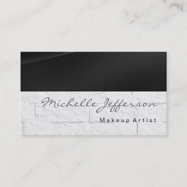 Cartão De Visita Makeup Artist Script Cinza Wall Brick (Frente)