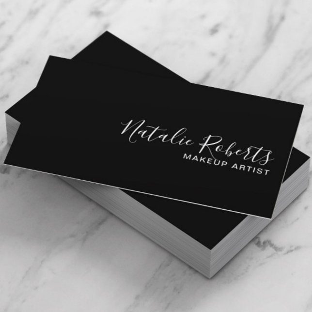 Cartão De Visita Makeup Artist Simple QR Code Plain Black (Criador carregado)