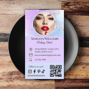 Cartão De Visita makeup artist social media foto qr code roxo