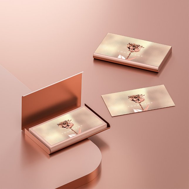 Cartão De Visita Makeup Artist Stylist Rosa de Cobre Rosa Dourada B (Makeup Artist Stylist Copper Rose Gold Pink Blush Business Card)
