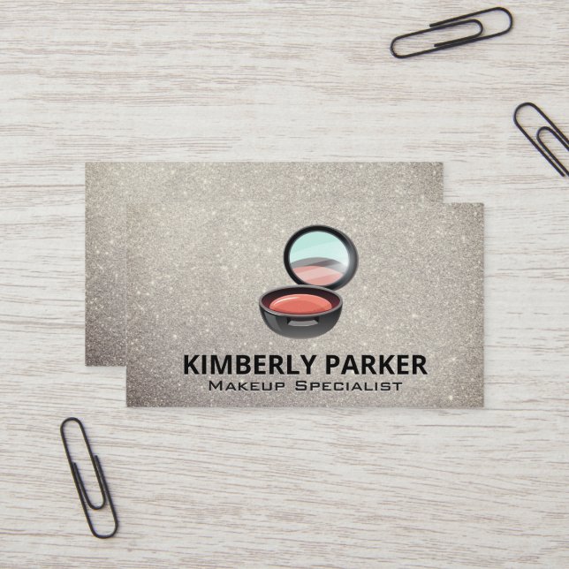 Cartão De Visita Makeup Artist Tools | Diminuição | Compacto de maq (Frente/Verso In Situ)