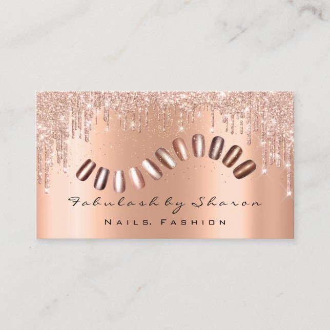 Cartão De Visita Makeup Artist Unhas Copper Drives Lashes Rosa (Frente)